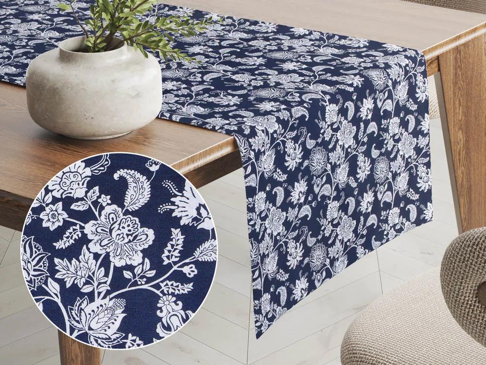 Biante Bavlnený behúň na stôl Sandra SA-263 Kvetinový vzor na modrom 20x120 cm