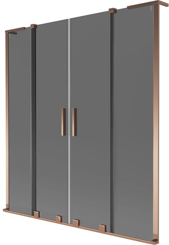 Mexen Velar L Duo, 2-krídlová posuvná vaňová zástena 150 x 150 cm, 8mm šedé sklo, ružové zlato, 896-150-003-42-60