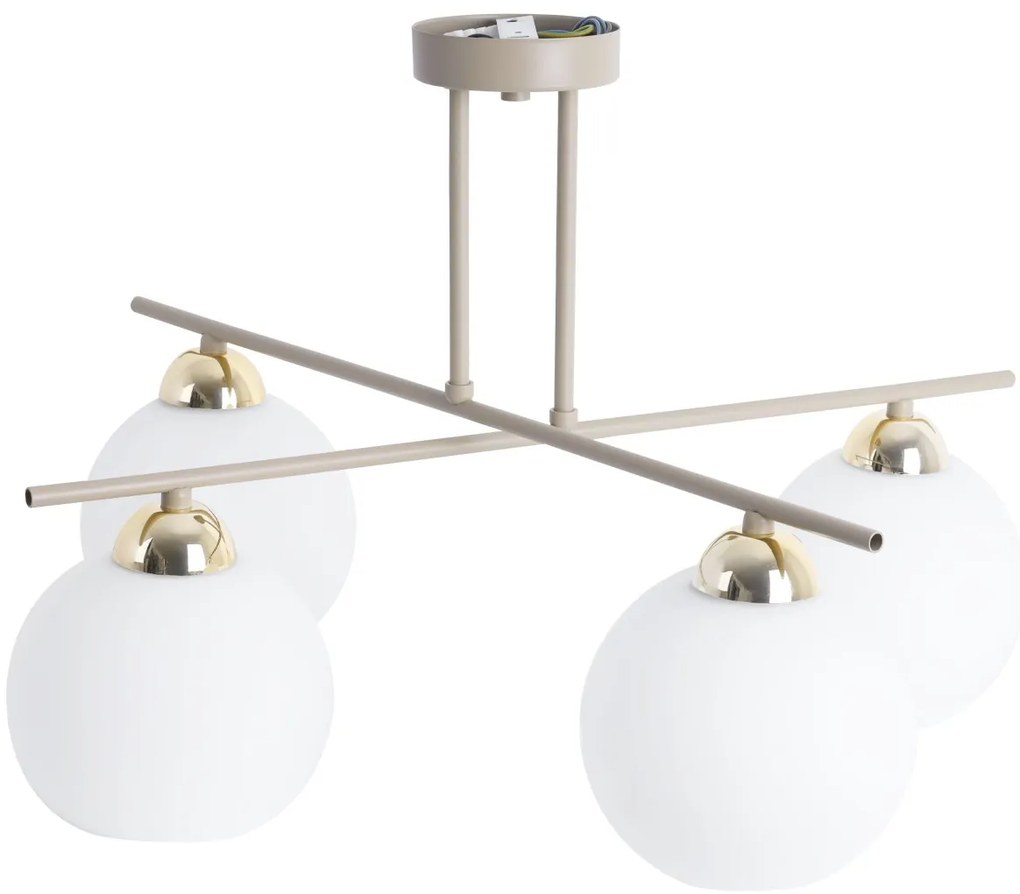 Stropné svietidlo Eliza, 4x biele sklenené tienidlo, be/g