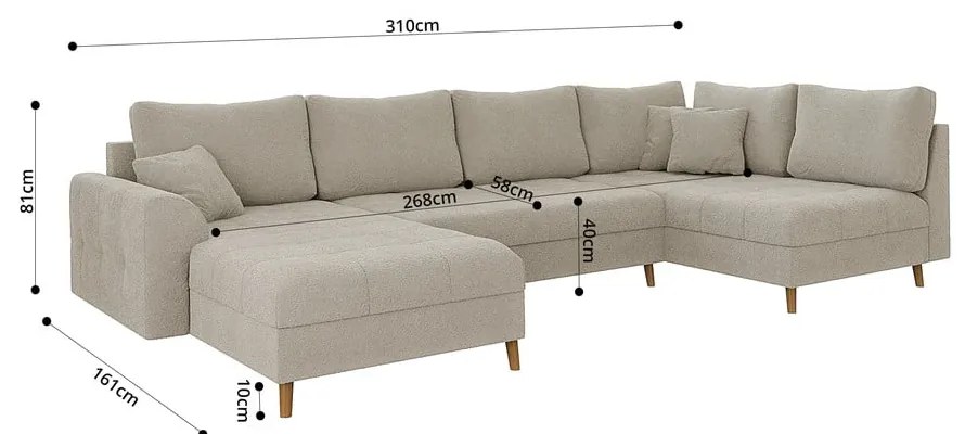 Béžová rohová pohovka z textílie bouclé (ľavý roh/do "U") Ariella – Ropez