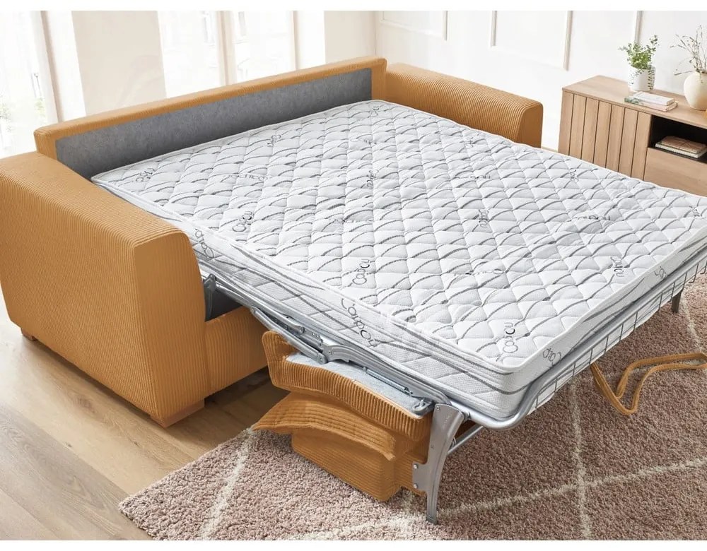 Menčestrová rozkladacia pohovka v horčicovej farbe 225 cm Augustin – Bobochic Paris