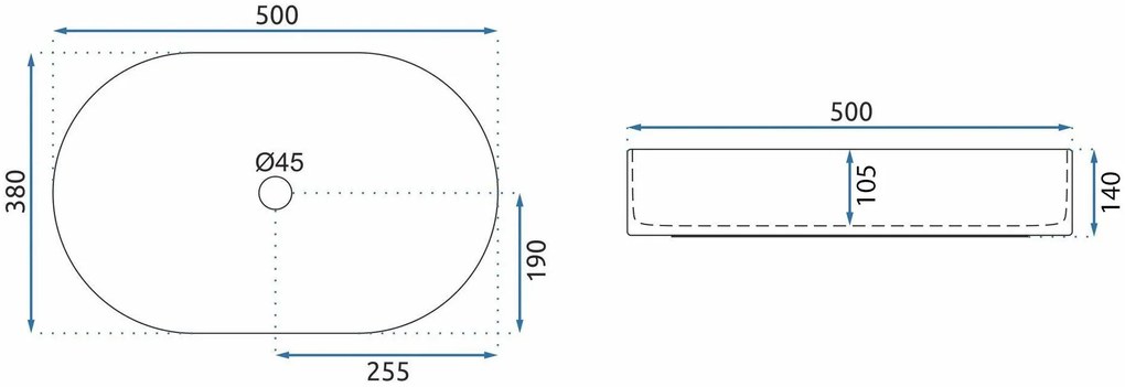 Rea Nadia, umývadlo na dosku 500x375x120 mm, biela, REA-U6563
