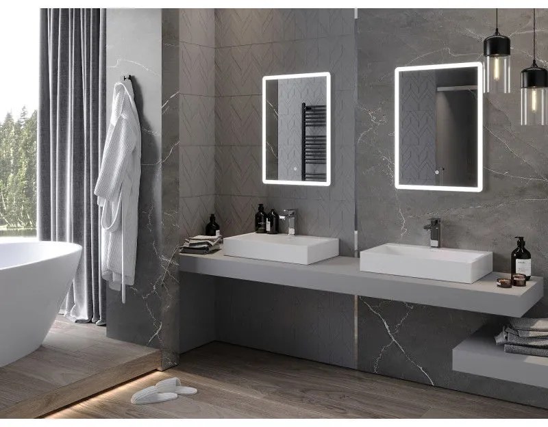 Mexen Navia, LED kúpeľňové zrkadlo s podsvietením 50 x 70 cm, 6000K, ochrana proti zahmlievaniu, 9803-050-070-611-00