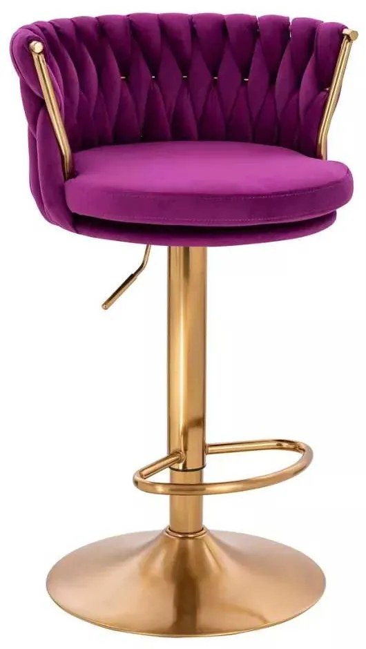 LuxuryForm DESIGN Barová stolička LYON VELUR na zlatom tanieri - fuchsia