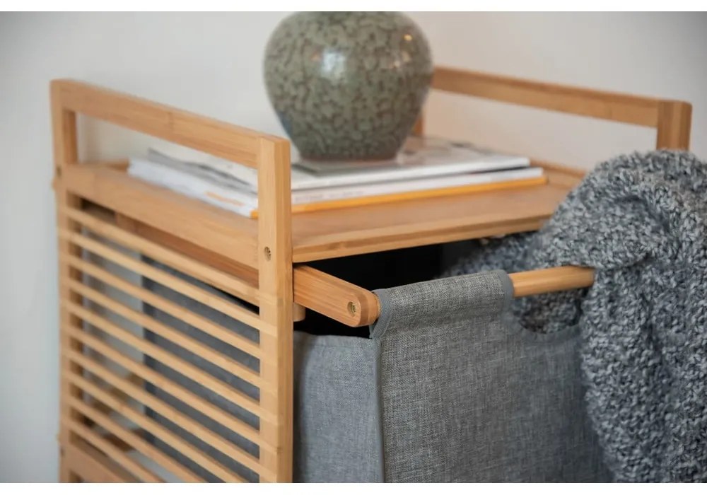 Bambusová nízka kúpeľňová skrinka v sivo-prírodnej farbe 40x56 cm Bahari - Wenko