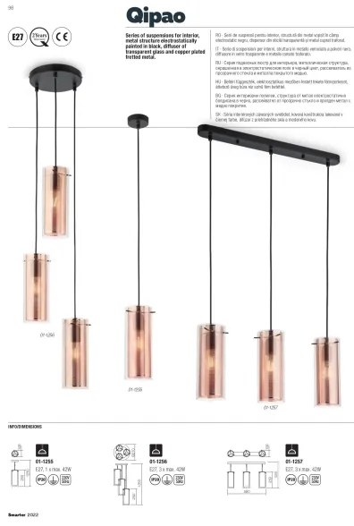 Redo 01-1257 - Závesný luster na lanku QIPAO 3xE27/42W/230V