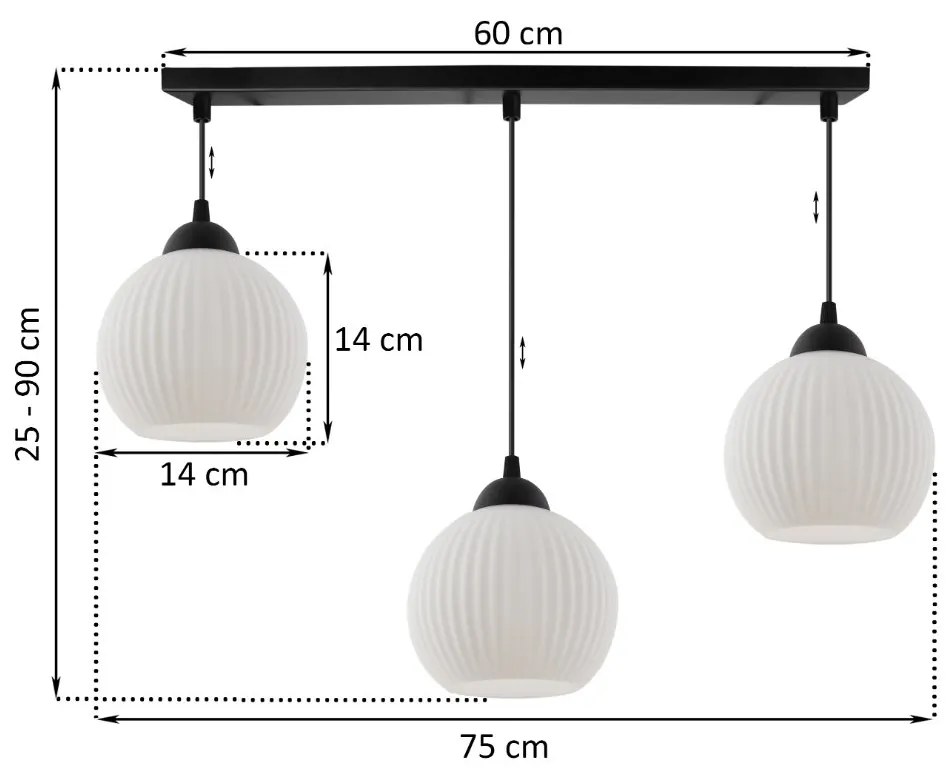 Závesné svietidlo Riffle Round, 3x biele sklenené tienidlo, b
