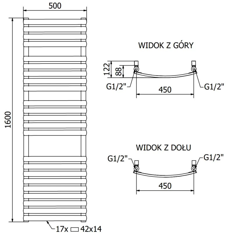 Mexen Bachus vykurovacie teleso 1200 x 500 mm, 619 W, čierna, W109-1200-500-00-70