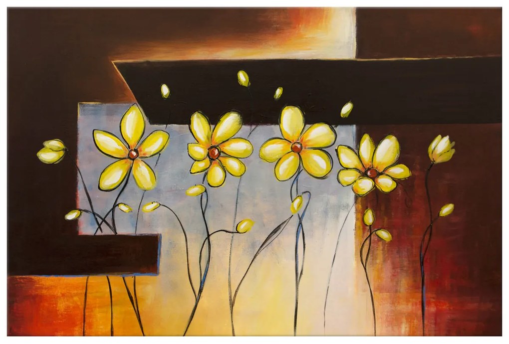 Gario Ručne maľovaný obraz Žlté kvietky Rozmery: 100 x 70 cm