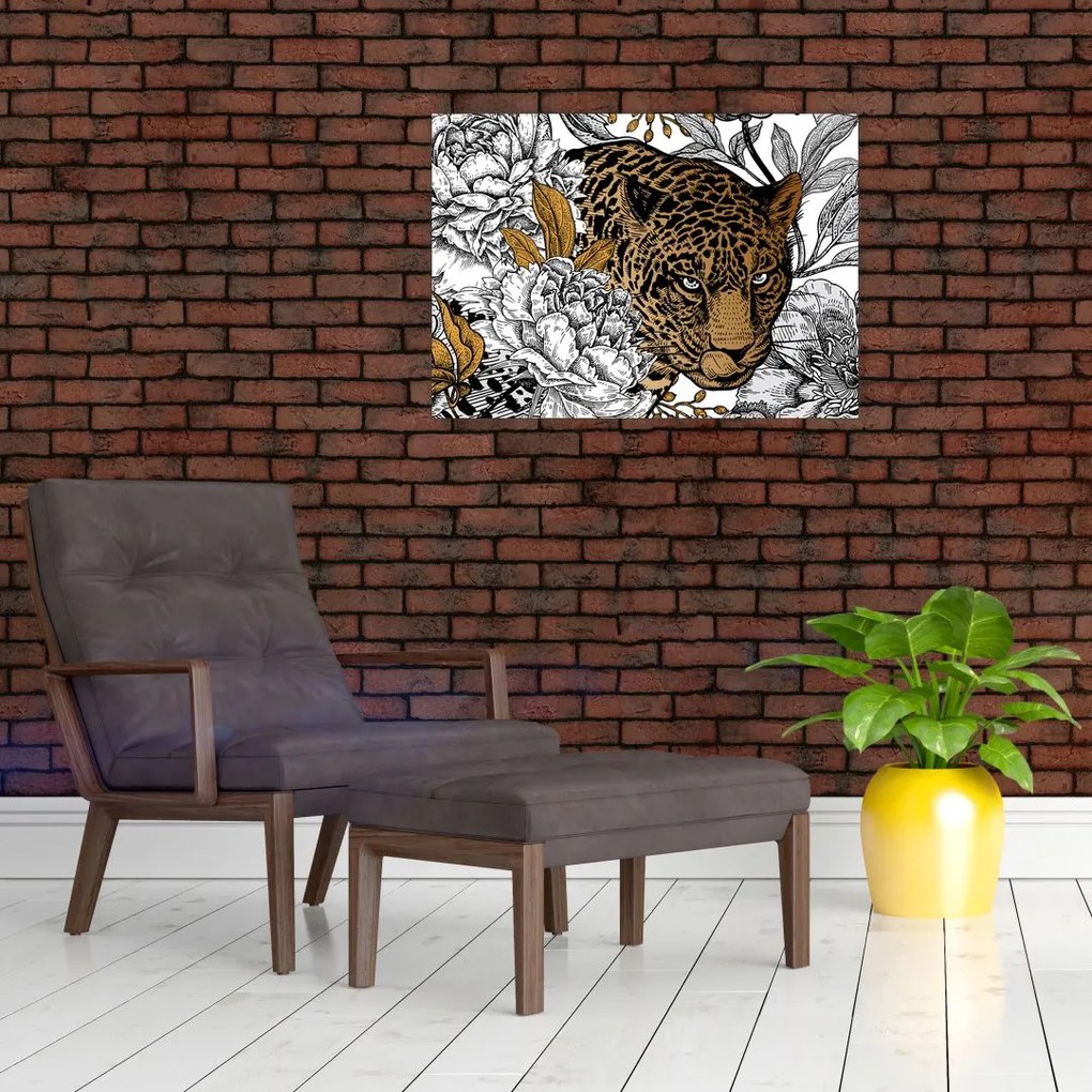 Obraz - Leopard medzi kvetmi (70x50 cm)