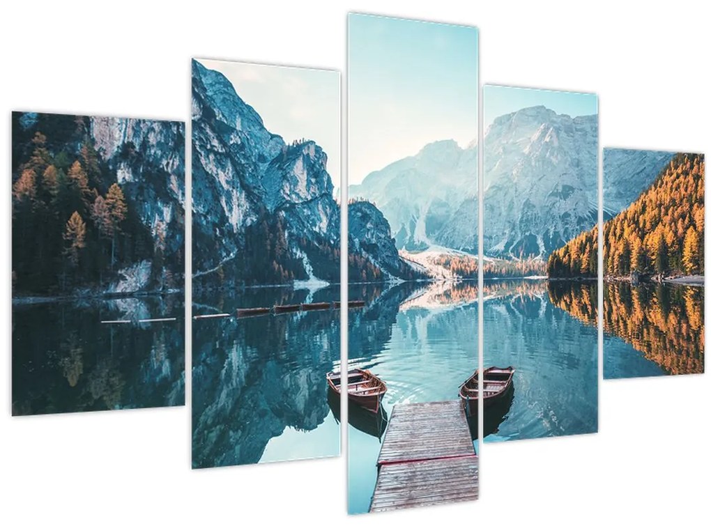 Obraz - Lode na jazere Braies (150x105 cm)