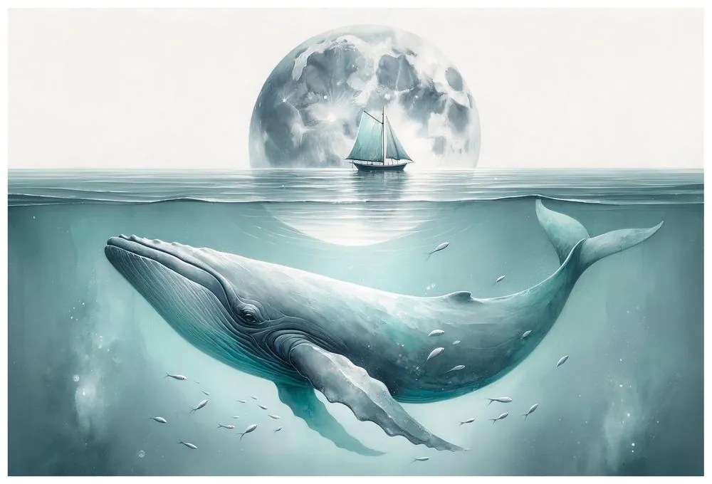 Tapeta veľryba pod mesačným svitom