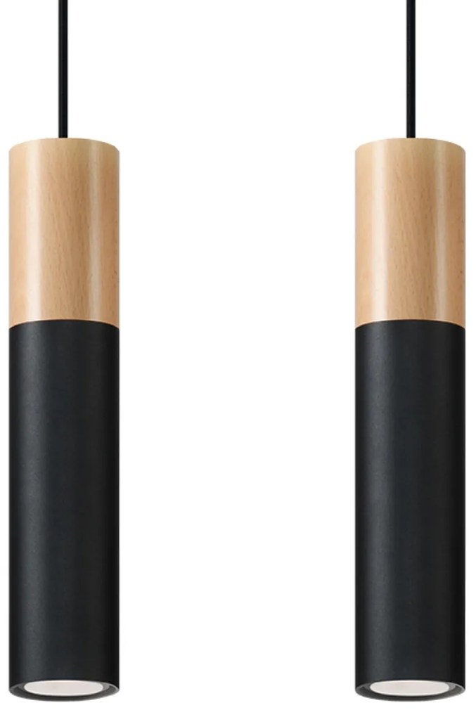 Závesné svietidlo Pablo, 2x drevené/čierne kovové tienidlo