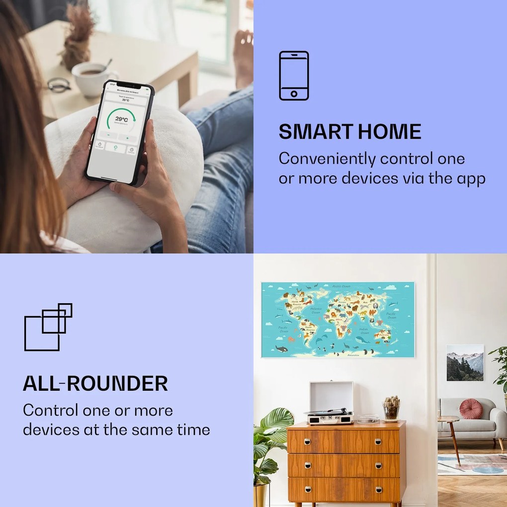 Klarstein Wonderwall Air Art Smart, infračervený ohrievač, 120 x 60 cm, 700 W, mapa so zvieratami