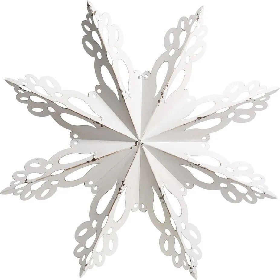 Biela antik kovová nástenná dekorácia snehová vločka Snowflake - 63*6 cm