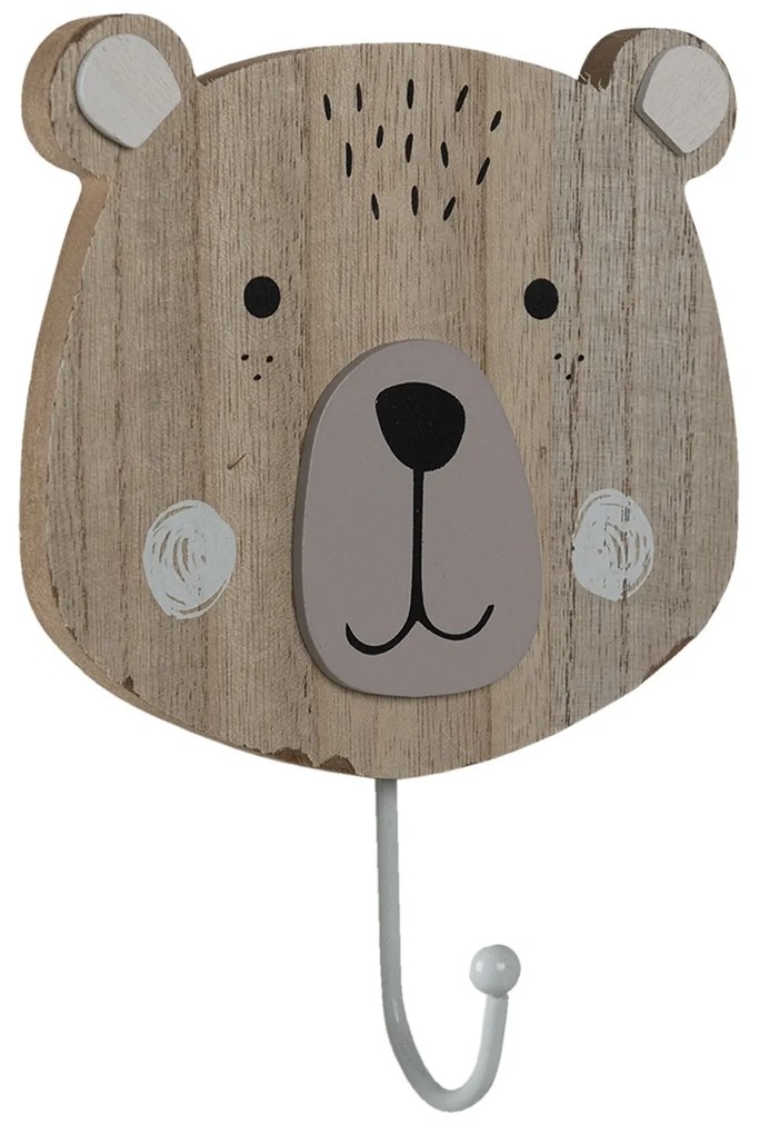 Nástenný háčik s drevenou hlavou medvedíka - 13*12*18 cm