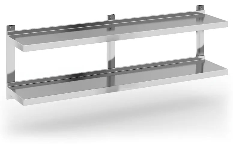 Dvojitá nástenná nerezová polica, 1500 x 300 mm