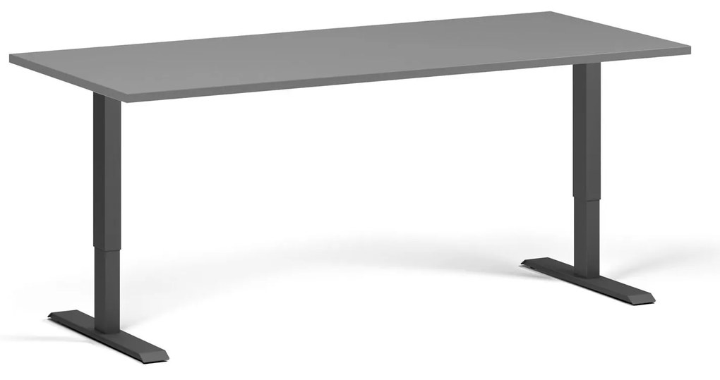 Výškovo nastaviteľný stôl, 180x80 cm, 2 motory, čierna podnož, grafit