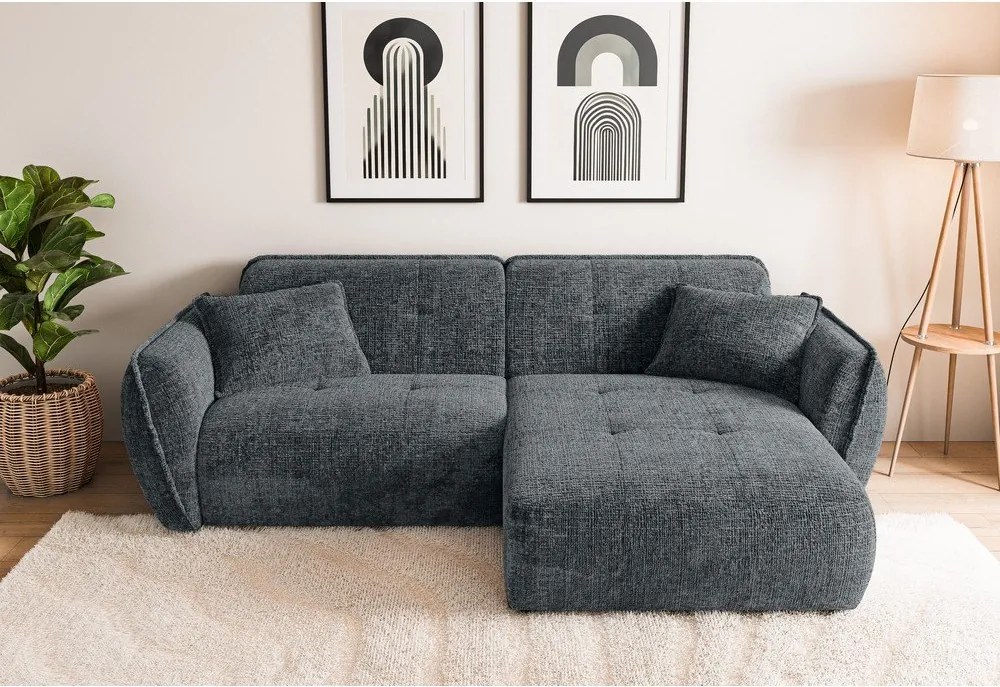 Tmavosivá ženilková rohová pohovka (pravý roh/s leňoškou) Nelia – Ropez