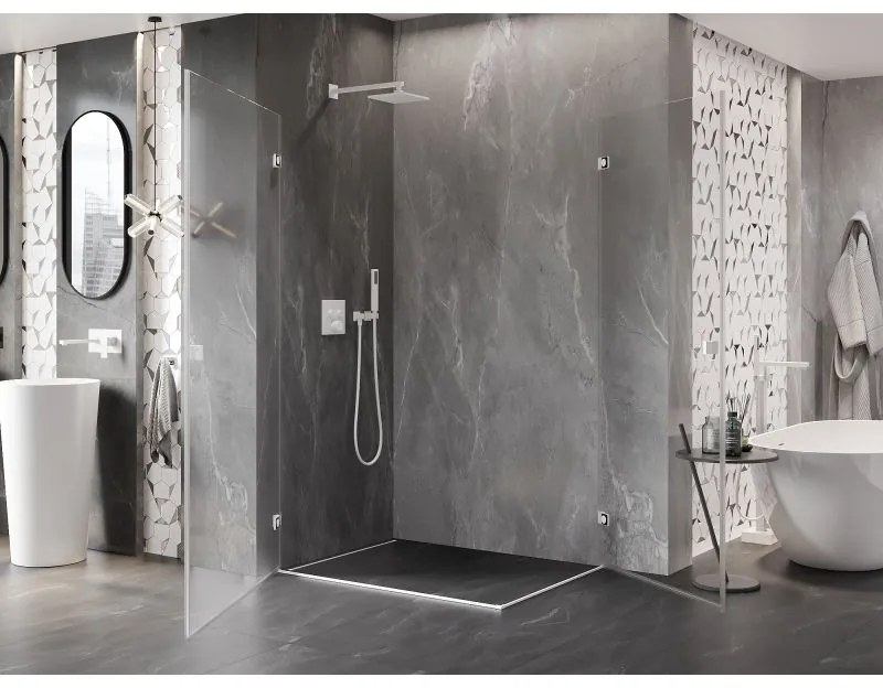 Mexen Lunar-B Duo, výklopný sprchový kút 100 x 95 cm, 8mm číre sklo, biely profil, 832-100L-095P-20-00