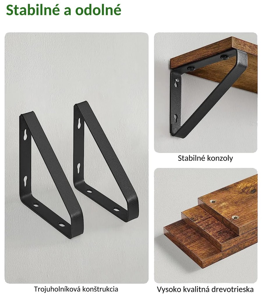 Nástenné konzolové police ABBY, 3ks, 30/35/40x12cm, čierna/hnedá Vasagle