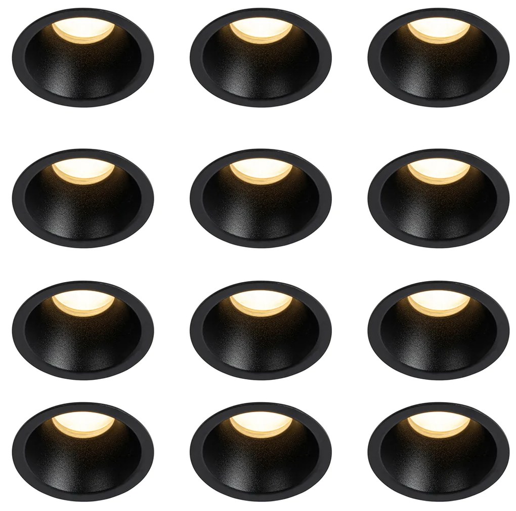 Sada 12 moderných zabudovaných bodových svetiel čiernych GU10 35 mm IP44 - Dept