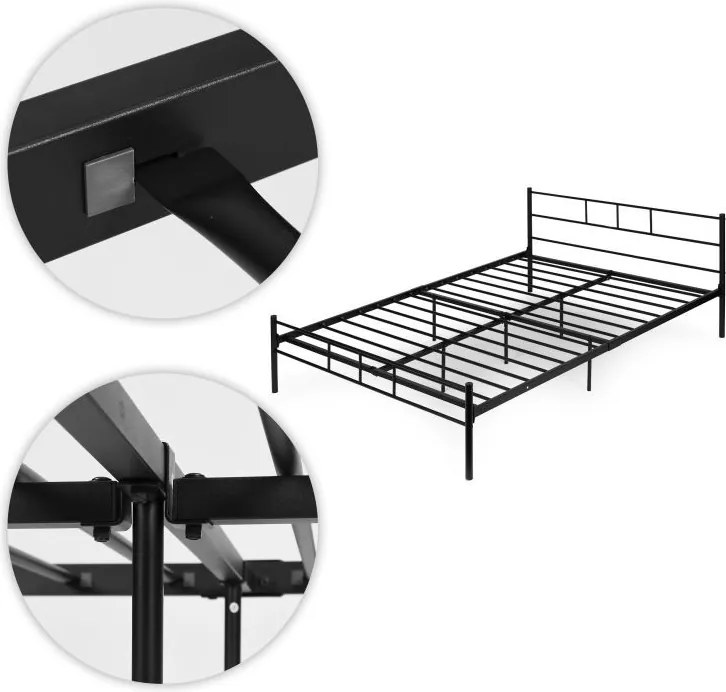 Čierna kovová posteľ so stabilným rámom
