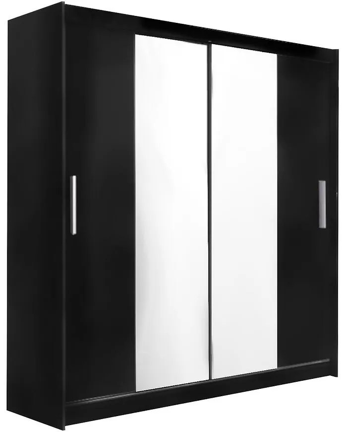 Skriňa Ola 200cm čierna/zrkadlo