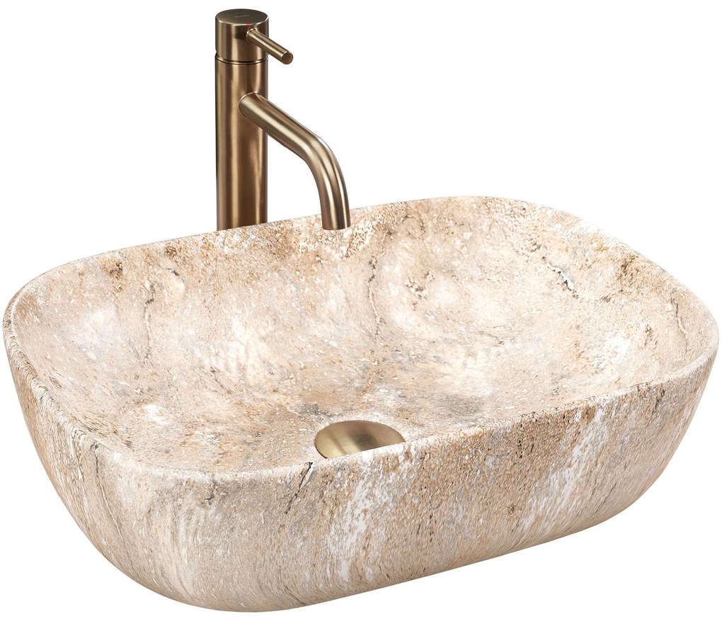 Rea Belinda Savana, umývadlo na dosku 460x330x135 mm, imitácia kameňa, REA-U3323