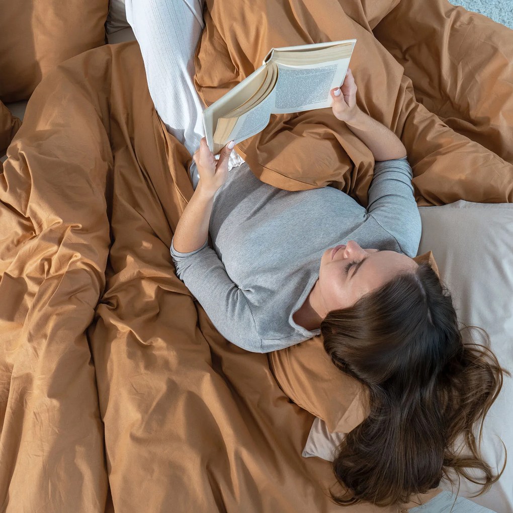 Goldea bavlnené posteľné obliečky - hnedé 140 x 220 a 70 x 90 cm