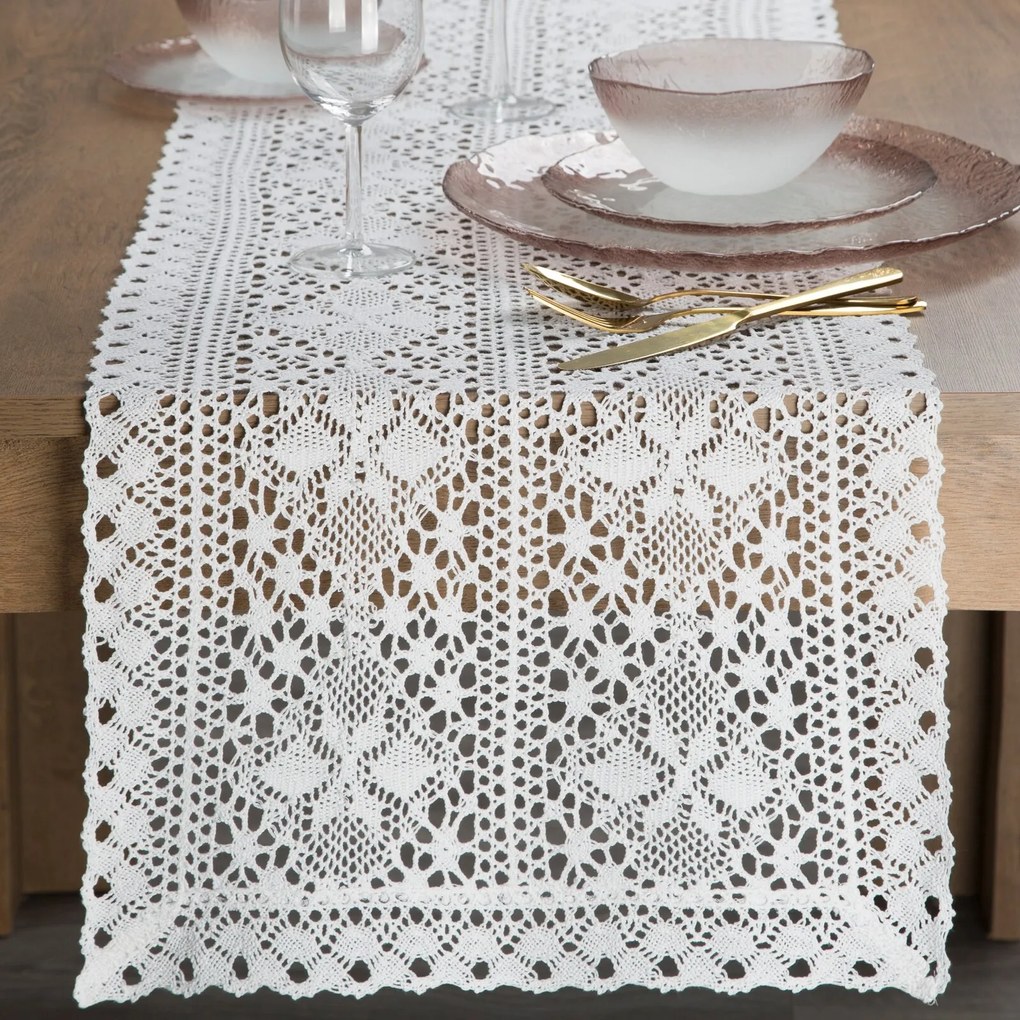EUROFIRANY AŽÚROVÝ BEHÚŇ NA STÔL MARY 40X140 CM BIELY