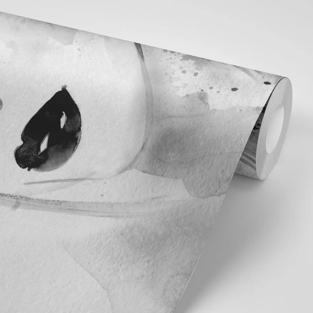 Samolepiaca tapeta neobyčajná ženská tvár v čiernobielom prevedení