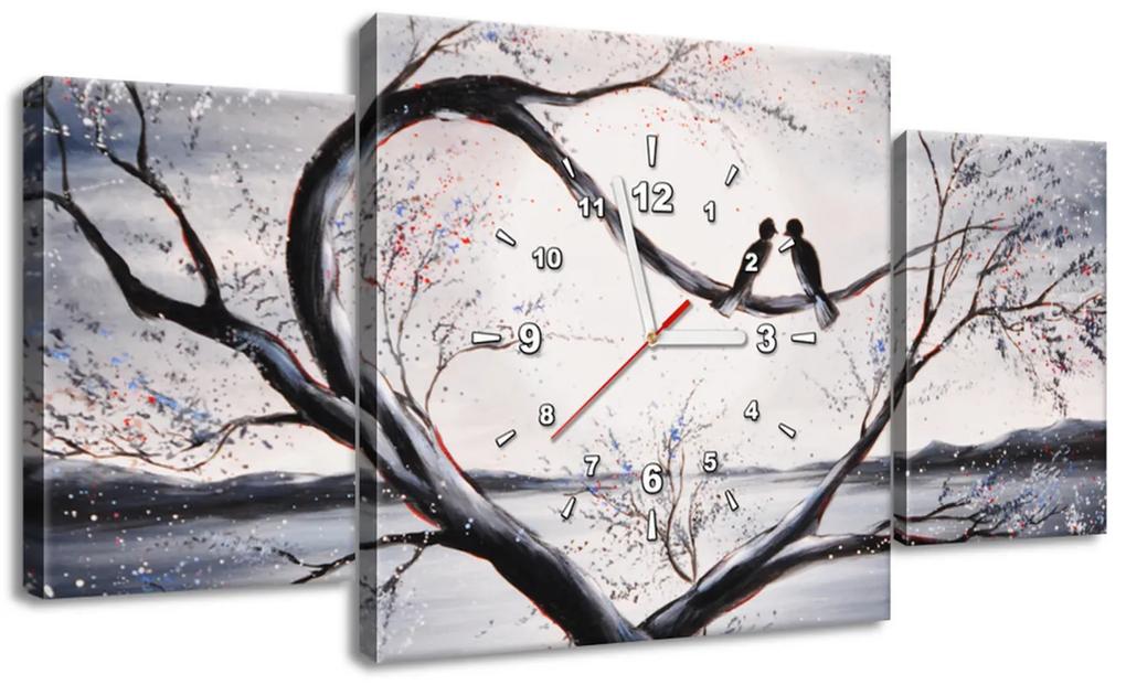 Gario Obraz s hodinami Vtáčia láska na konári - 3 dielny Rozmery: 80 x 40 cm