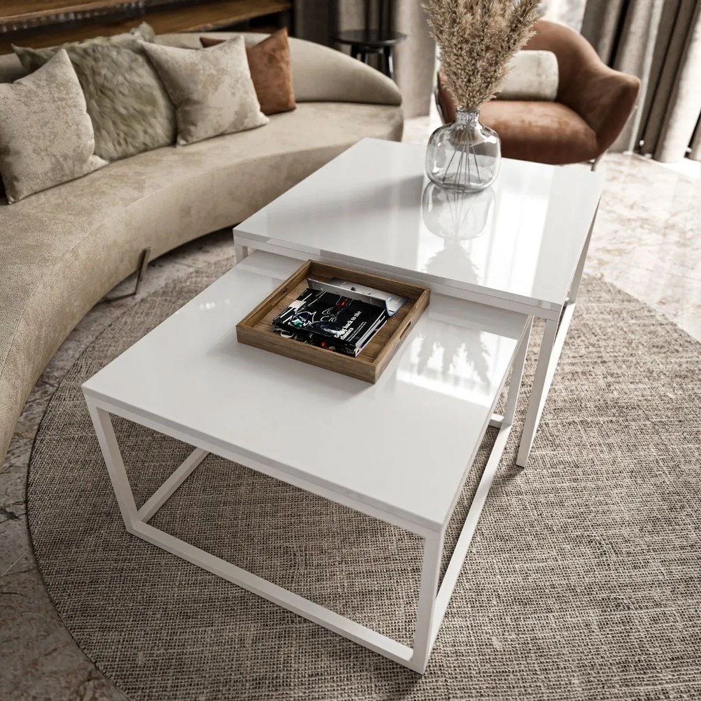 KONFERENČNÝ STOLÍK BELLA 2v1 BIELY LESK + BIELY 60 / 70cm