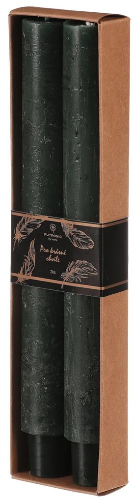 Súprava kónických sviečok, tm. zelená, 2 ks, parafín