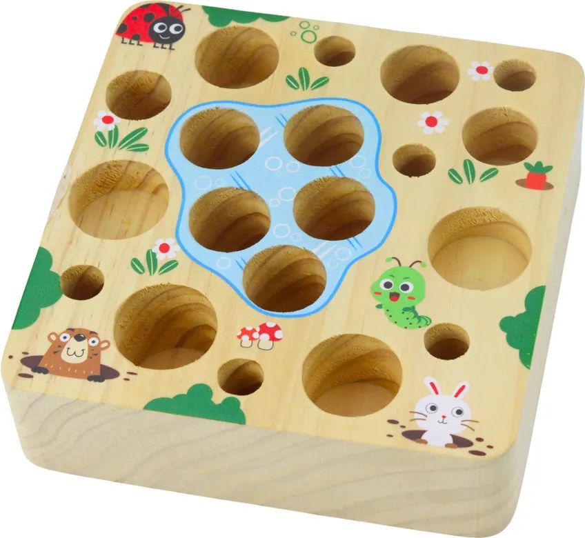 LEAN Toys Drevená hra na zručnosť mrkva žížaly magnetický rybársky prút