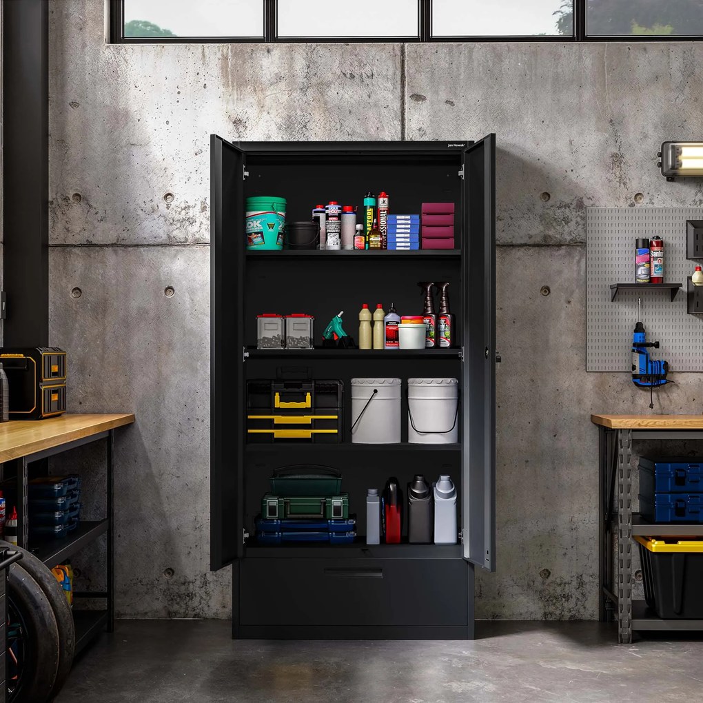 Modulárna kovová multifunkčná skriňa so zásuvkou čierna MEGAN 1850 x 900 x 400 mm