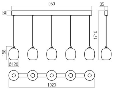 Redo 01-3490 -LED Stmievateľný luster na lanku KHADI 5xLED/5,2W/230V čierna/dymová
