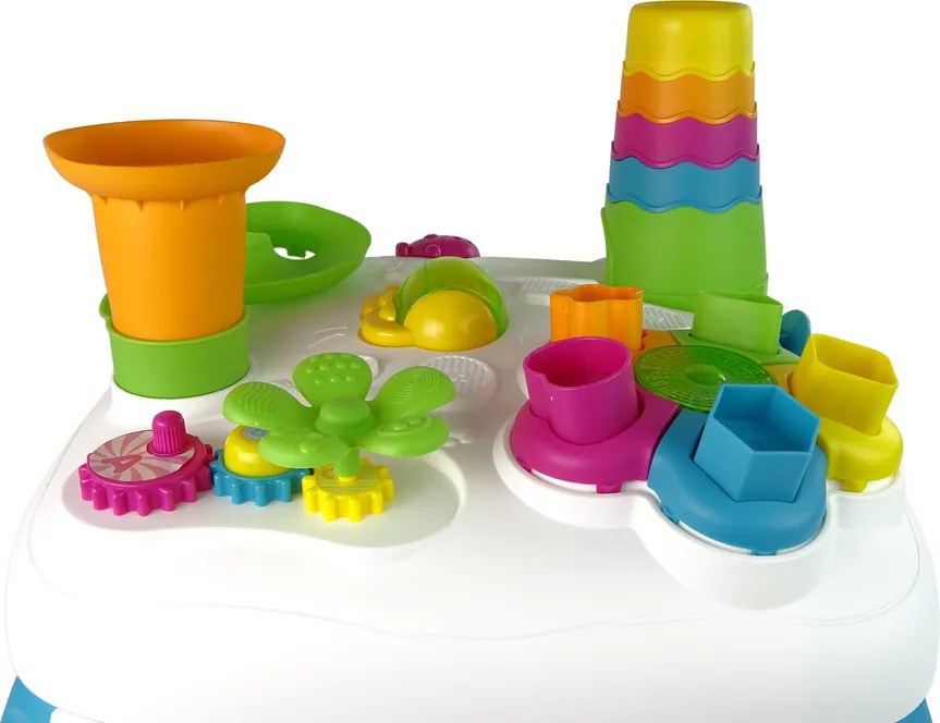 LEAN Toys Interaktívny vzdelávací stolík s triedičom a šmykľavkou pre loptičky modrý