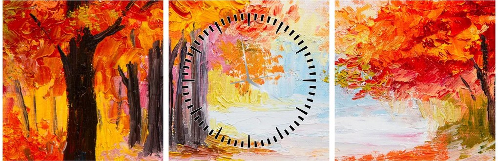 Obraz - Olejomaľba, farebná jeseň (s hodinami) (90x30 cm)