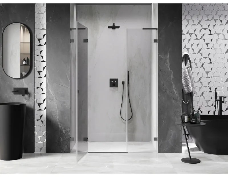 Mexen Lunar L, ľavé otočné sprchové dvere 135 cm, 8mm číre sklo, grafitový profil, 834SL-135-050-95-00-L