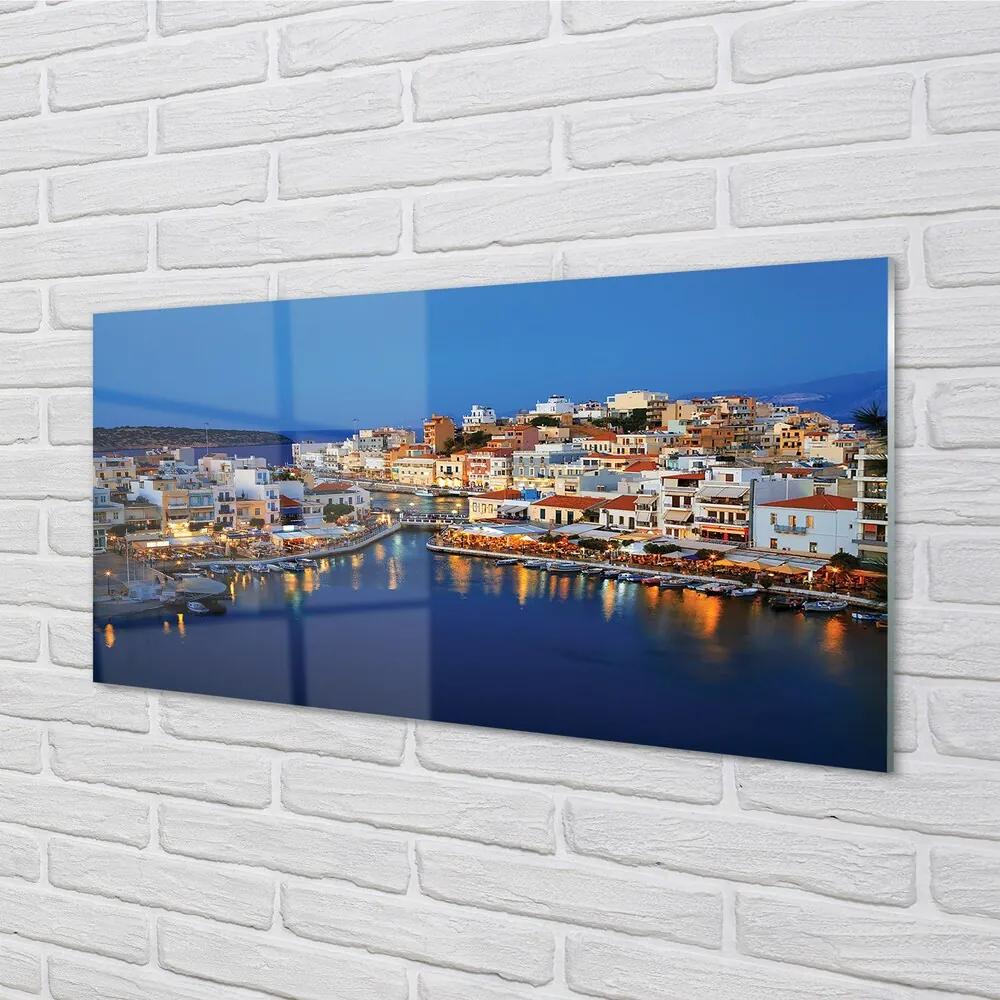 Sklenený obraz Mesto v noci Grécko Coast 100x50 cm