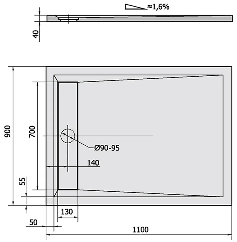 Polysan Polysan, VARESA sprchová vanička z liateho mramoru so záklopom, obdĺžnik 110x90x4cm, 72938