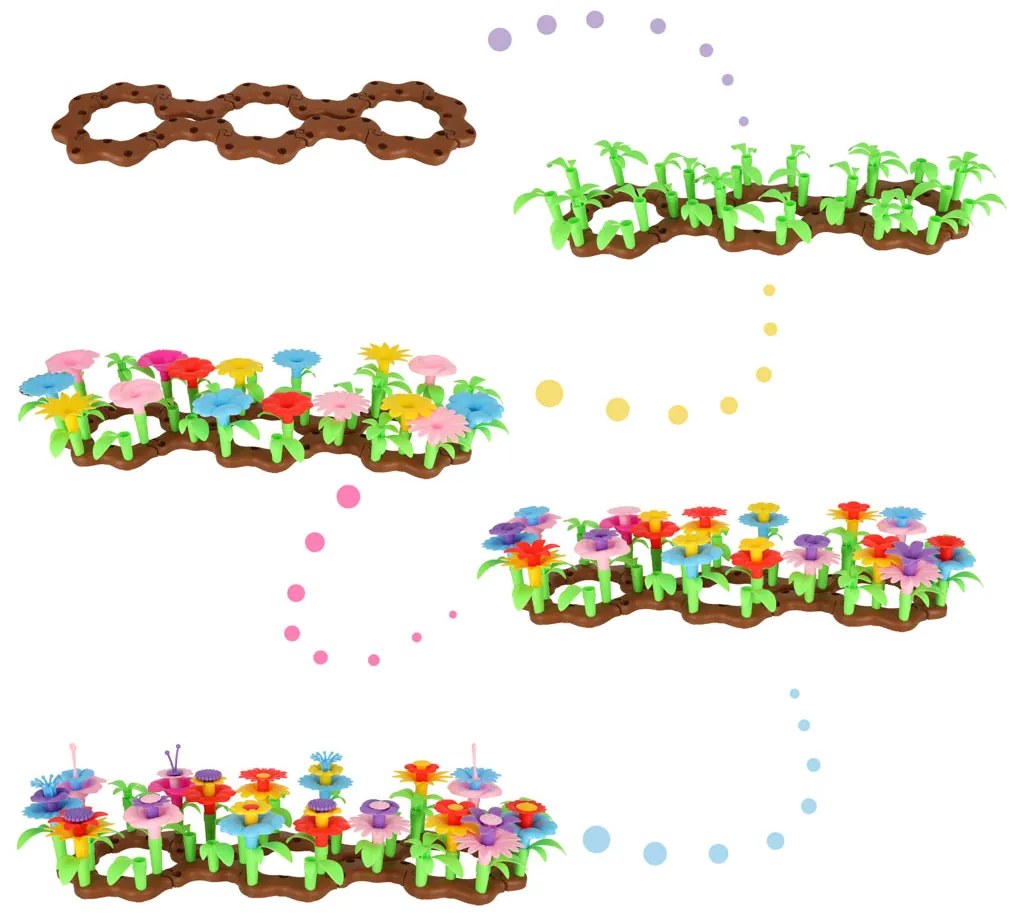 KIK Kreatívna stavebnica Kvetinová záhrada 104 dielov – plastové bloky pre deti 3+