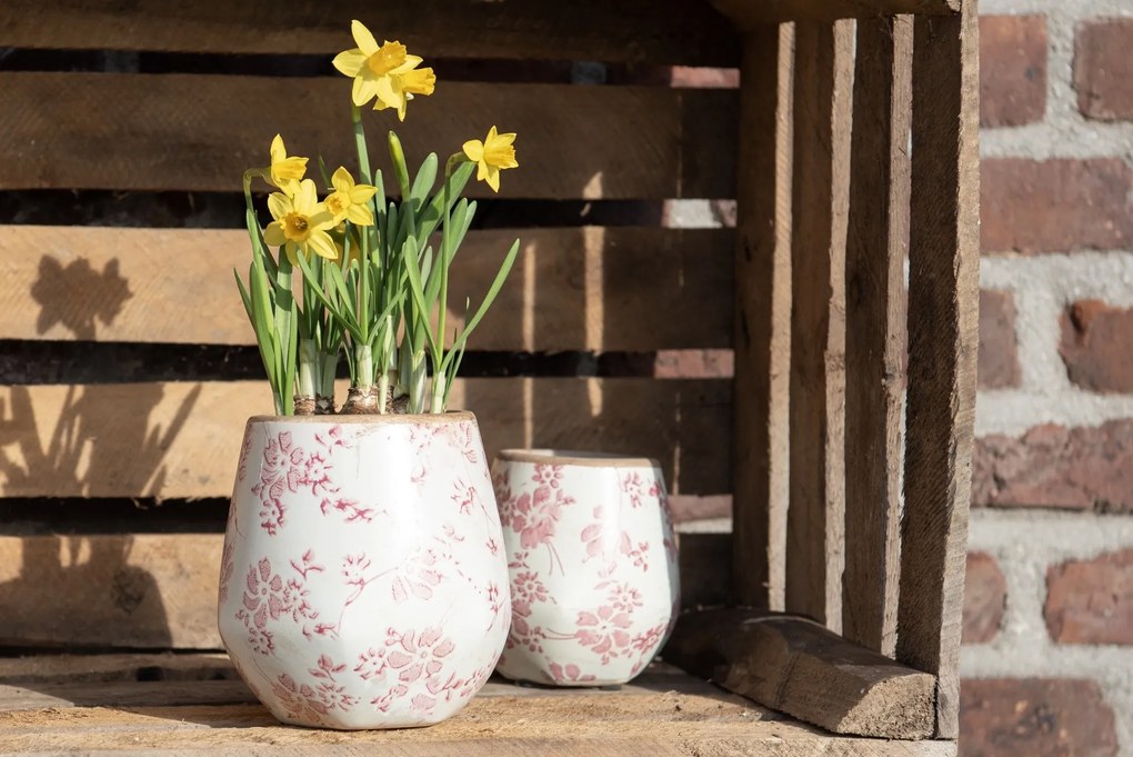 Retro obal na kvetináč s ružovými kvetmi Mali - Ø 13 * 14 cm