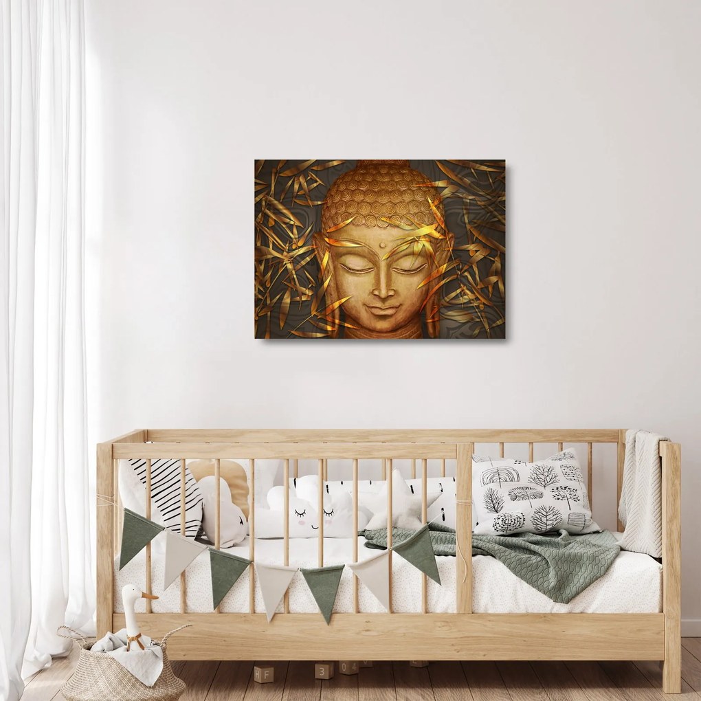 Sklenený obraz - Zlatý Budha (70x50 cm)