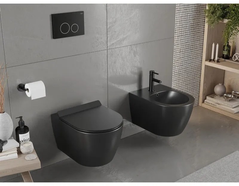 Mexen Carmen závesné wc Rimless s toaletným Slim sedátkom z duroplastu, čierna matná - 30880185