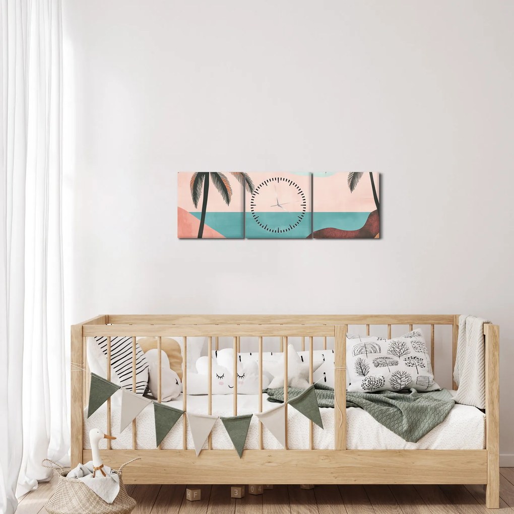 Obraz - Palmy pri mori (s hodinami) (90x30 cm)