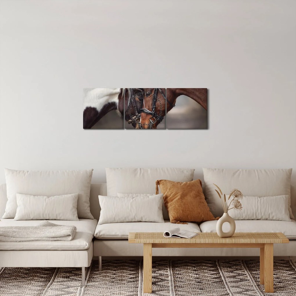 Obraz - Zamilované kone (s hodinami) (90x30 cm)