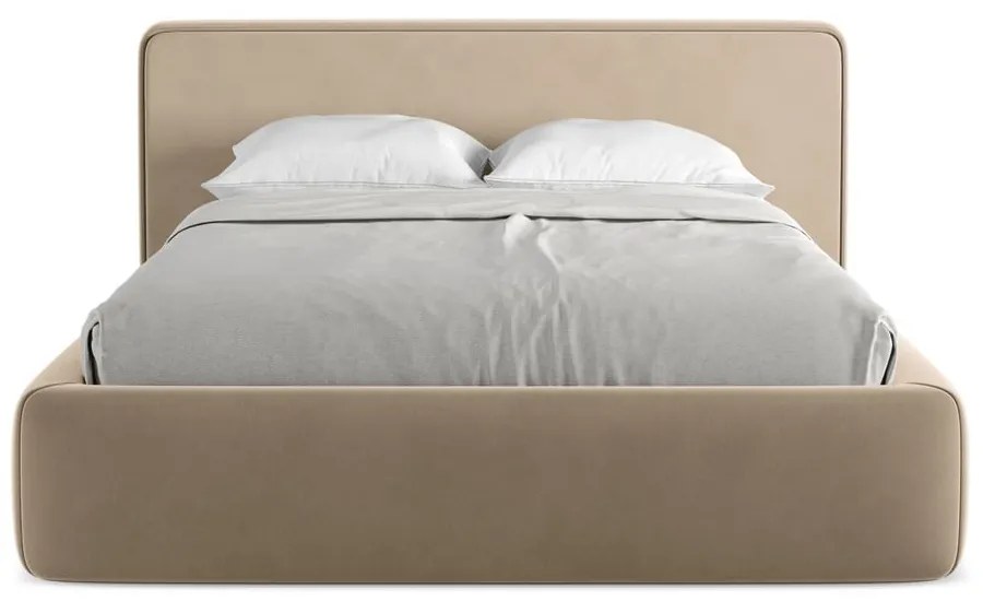 Svetlohnedá čalúnená dvojlôžková posteľ s úložným priestorom s roštom 180x200 cm Kiana – Makamii